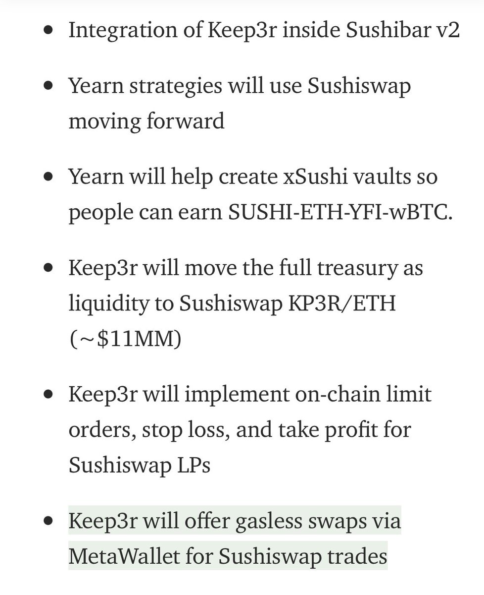 Another integration with SushiSwap, however is even more interesting...Did you know  $SUSHI will soon offer limit orders on trades using Keep3r network? The ETA for this is Mid-April...You can view the *unaudited* beta at   https://lite.sushi.com 