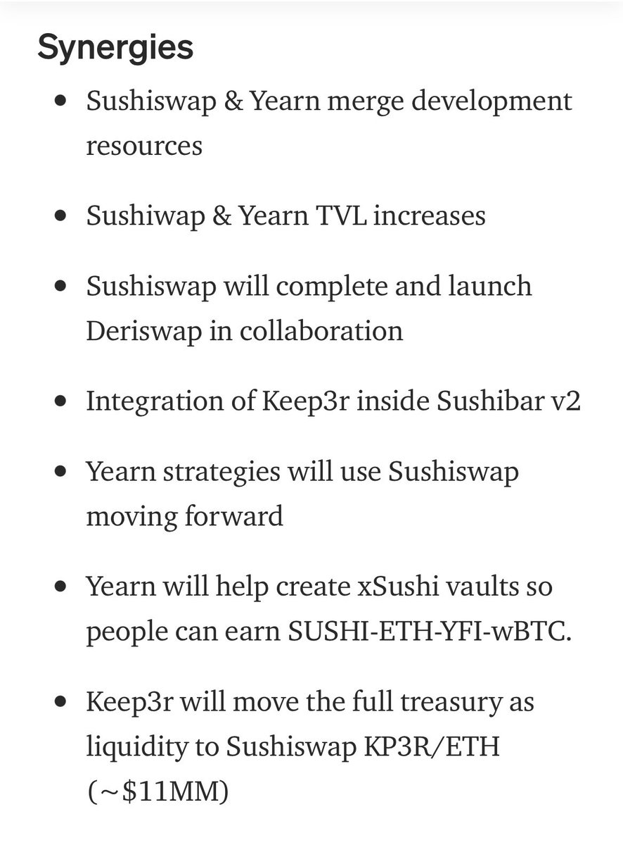 In the  $SUSHI x  $YFI merger, a collaborative “stealth project” made by the two was mentioned, which they say will follow the release of Deriswap.Very interesting, don’t you think? It is also worthy to note just how often Keep3r is mentioned in this section... 