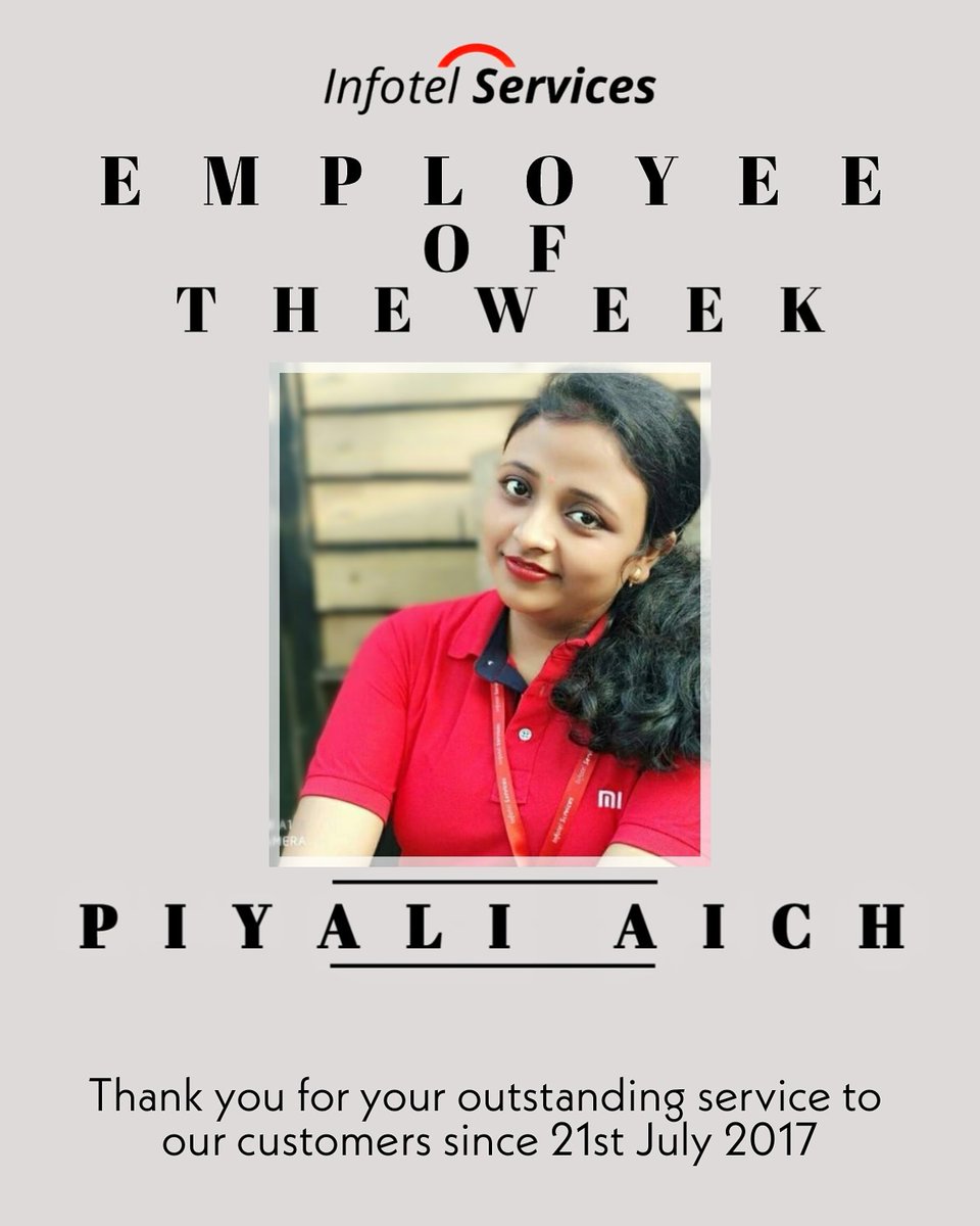 infotelservices's tweet photo. We have taken an initiative to thank our team members for their outstanding support throughout.
 
Here is our employee of the week.

Mrs.Piyali Aich

#infotelservices #employeeoftheweek #xiaomiindia #kolkata  #customerservice #excellentcustomerservice #Ekdalia #miservicecenter https://t.co/salc1Fht72