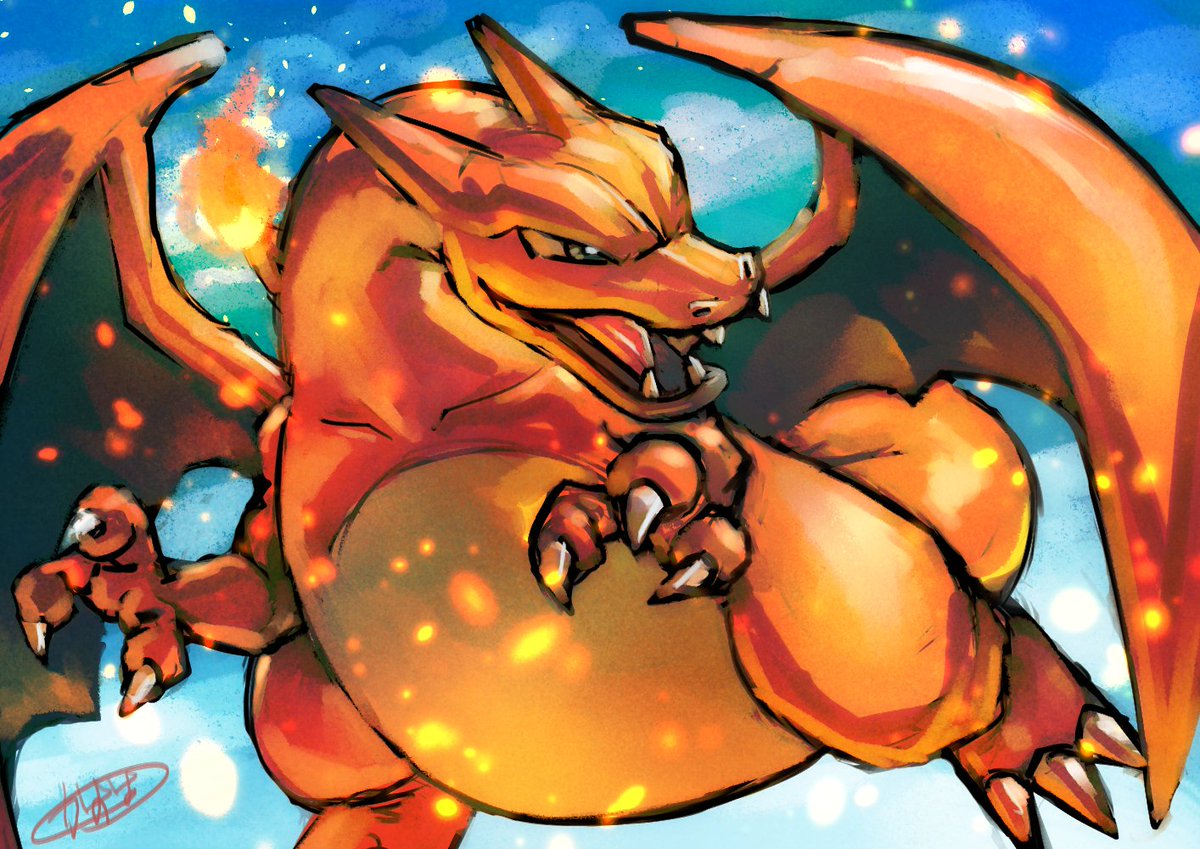 charizard pokemon (creature) no humans claws solo open mouth tongue signature  illustration images