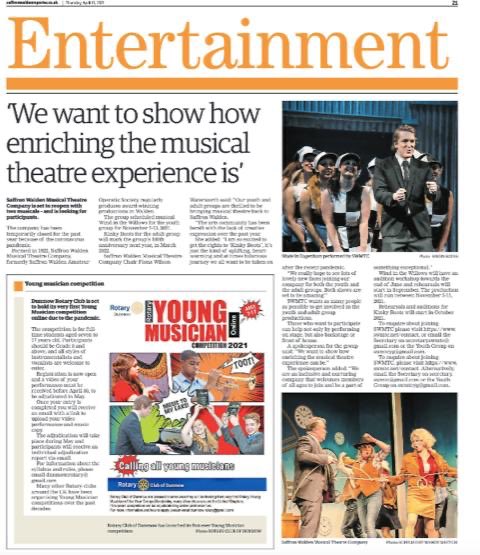 Look at this fab article about our company in last week’s Saffron Walden Reporter.
Fiona Wilson Waterworth, Chair of SWMTC said: ‘’Its utterly thrilling and I cannot wait for us to be up and singing and dancing again!!’’
To join SWMTC visit swmtc.net
#saffronwalden