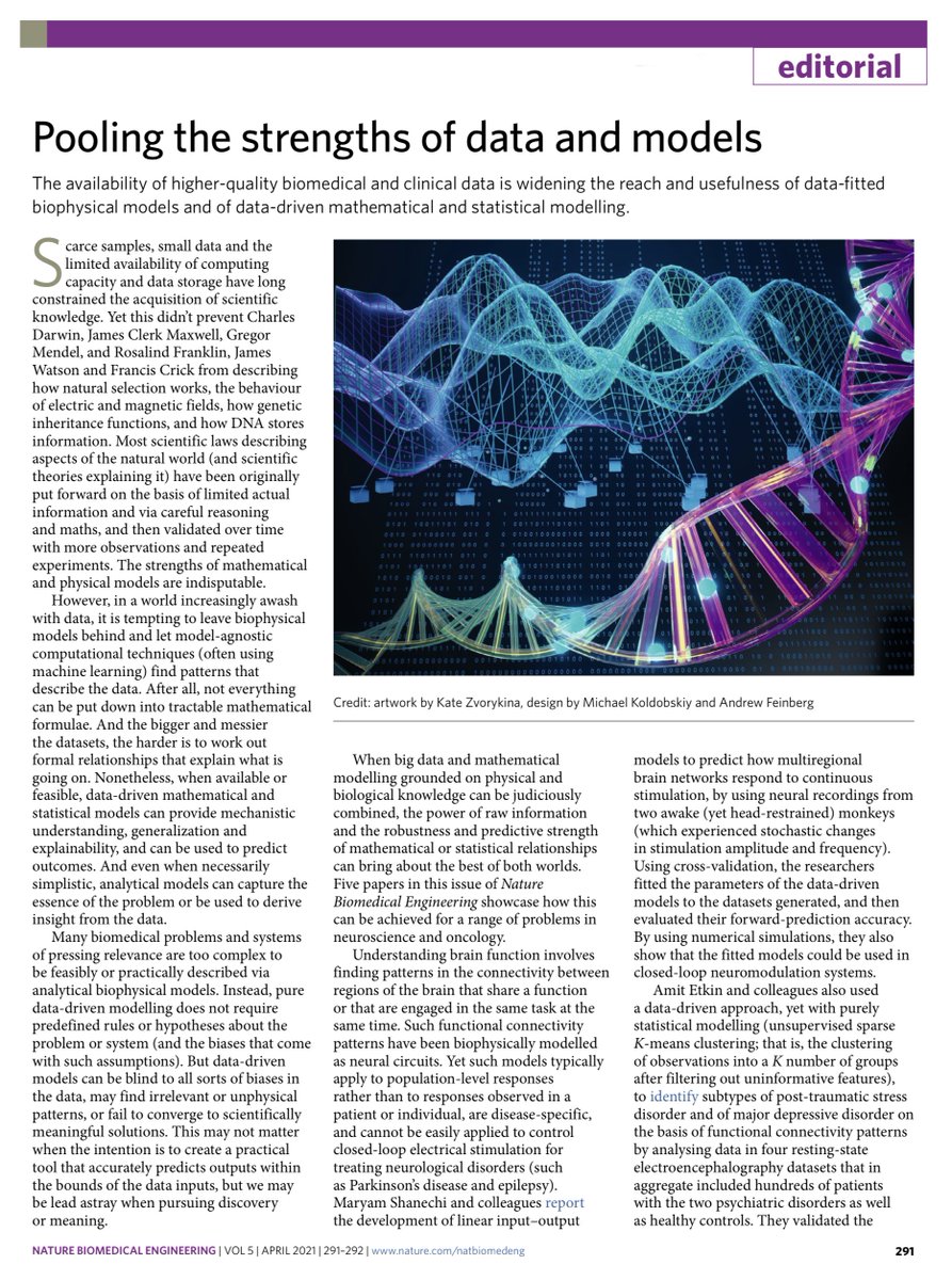 natBME's tweet image. The availability of higher-quality biomedical and clinical data is widening the reach and usefulness of data-fitted biophysical models and of data-driven mathematical and statistical modelling.

nature.com/articles/s4155…