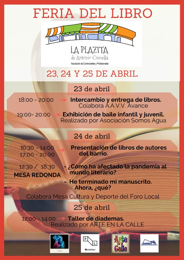 FLMoratalaz's tweet photo. ๐Este aรฑo celebra el #DiadelLibro2021 con el #ForoMoratalaz en la Plaza de Antonio Cumella.
๐ยกTenemos un montos de actividades super chulas!
#TuForo
Con el apoyo de Mesa de #CulturaYDeporte, Asociaciรณn de Comerciantes y Profesionales de la #Plazita, #SomosAgua @AAVV_Avance https://t.co/JEwWdhdwjM