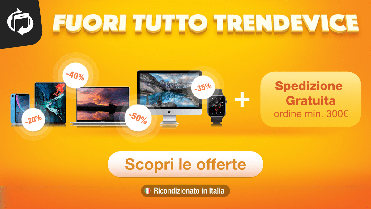 TrenDevice's tweet photo. FUORI TUTTO TRENDEVICE !
Grandi Sconti su tutto il catalogo + Spedizione Gratuita per ordine minimo di 300€
Scopri le offerte fino ad esaurimento disponibilità >> 
https://t.co/S4BBN5jufA
--------- #sconti #offerte #fuoritutto #saldi #ricondizionati #iphone #ipad #mac https://t.co/hAWYTwDxHC