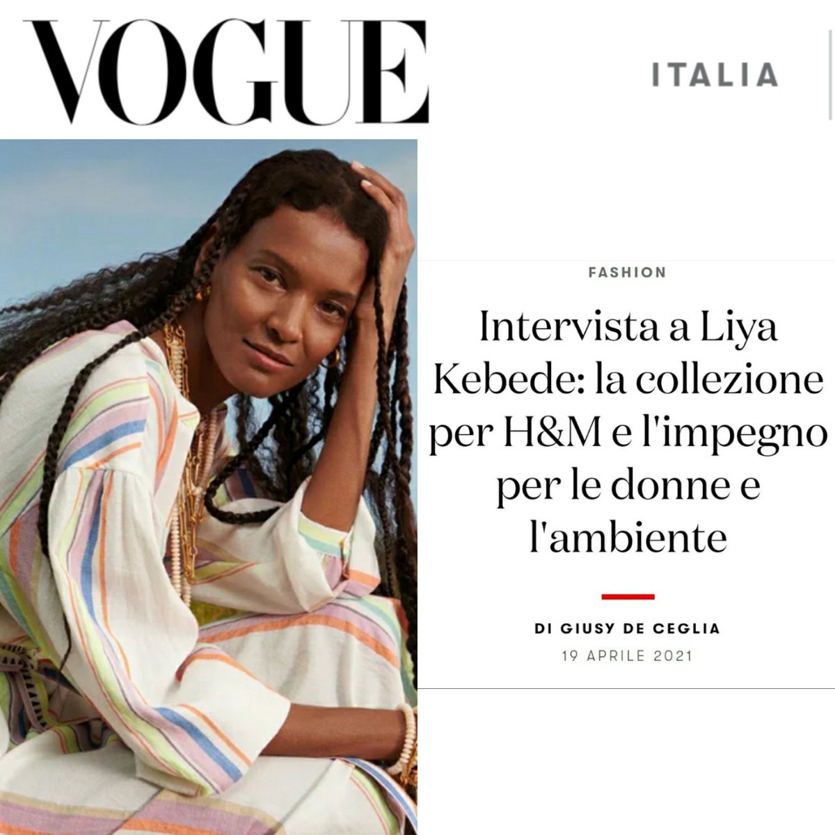 GydeCeglia's tweet photo. My interview with @liyakebede on her #sustainable collection for @hm  has been published by @vogue_italia #lemlemxhm #hm #liyakebede #sustainability #betterfuture #vogueitalia
https://t.co/iFqtW2fZFH https://t.co/qakF2rdQVf
