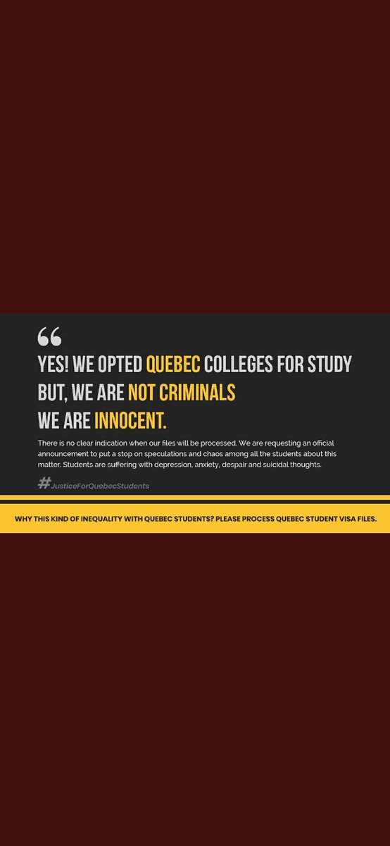 Kaur1800's tweet photo. #JusticeForQuebecStudents
We are depressed and fustrated of waiting now.
#justiceforquebecstudents
@Quebec_India @CitImmCanada @MIFI_QC @marcomendicino @theJagmeetSingh @JustinTrudeau @oye_student @ThePIENews @CanadaenInde @CanadainIndia https://t.co/Wv1LlxXLvq