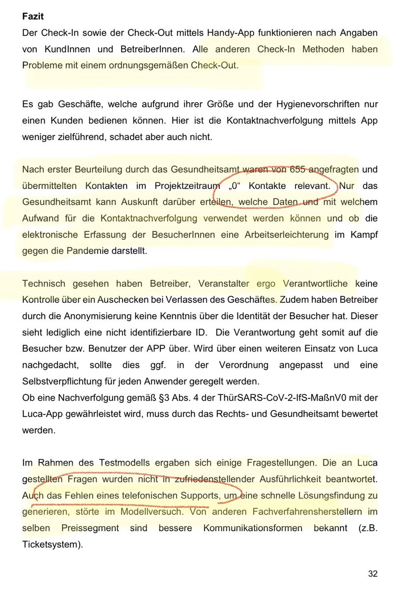 Meine Highlights zur  #LucaApp aus dem Weimarer Bericht: "Von 655 angefragten u übermittelten Kontakten waren "0" (= NULL) Kontakte relevant". Jeder der 655 Kontakte musste vom Ges.Amt bewertet werden (= Aufwand). Einen Nutzen für die Kontaktverfolgung gab es dabei nicht. /38