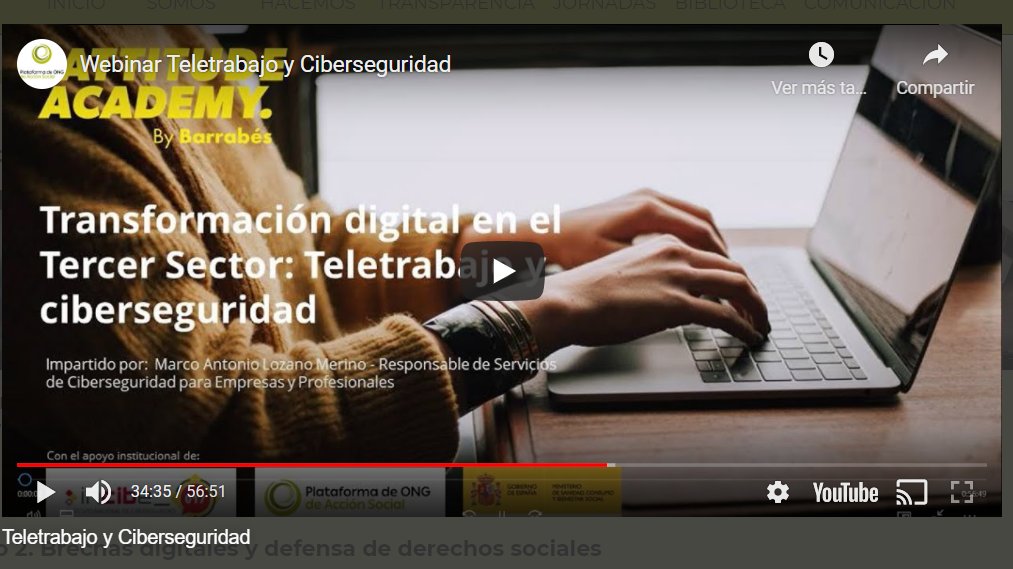 PlataformadeONG's tweet image. 📌🗣️ Ya está disponible el webinar &quot;Teletrabajo y Ciberseguridad&quot;, que hemos hecho con el apoyo institucional de @INCIBE @Attitude_Acad by @Barrabesbiz 

Puedes encontrar este y muchos más recursos para la #TransformacionDigital3Sector en nuestra web 👇

plataformaong.org/transformacion…
