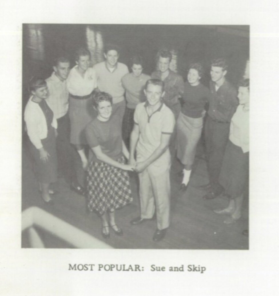 Was going through a yearbook from 1960 and I can’t explain why but the names “sue and skip” are just like funnily stereotypical? Like if you told someone to make up 2 characters in the year 1960 graduating high school theyd name them “sue and skip