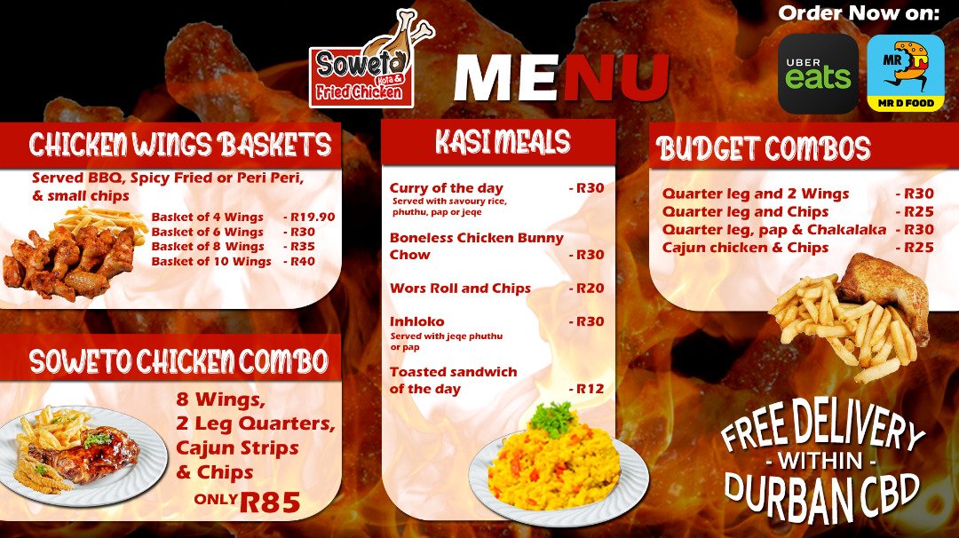 SowetoKota's tweet photo. Top of this Monday morning to you all! Exciting news, we have added new food combos on our menu. Come through and enjoy the goodness of Soweto! Remember we are available on Uber Eats and Mr D too!! https://t.co/h6643CBK8h