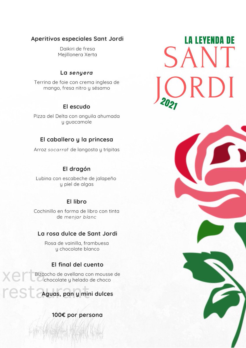 aquesta setmana (divendres 23 i dissabte 24) toca menú de llegenda per celebrar #SantJordi2021 🐉🌹✨