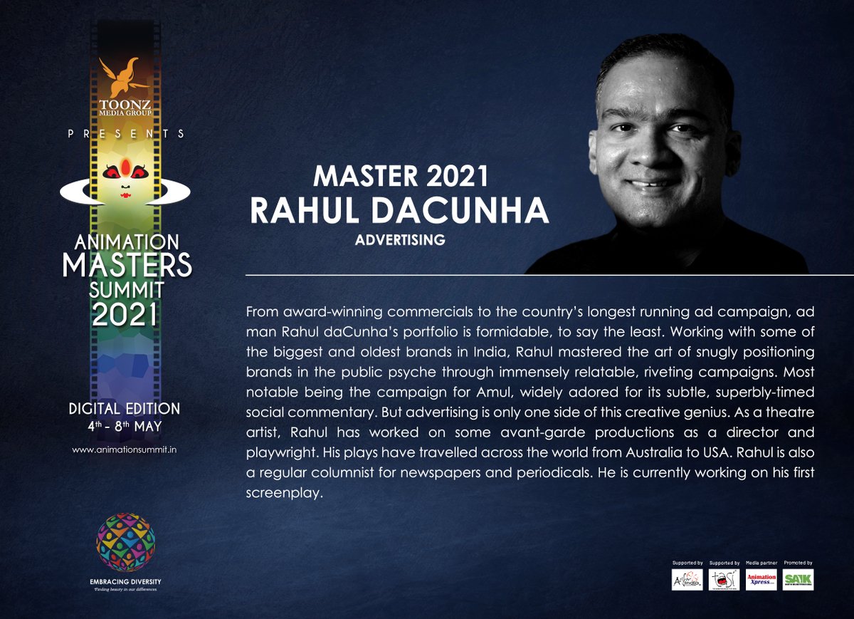 SummitMasters's tweet photo. The mastermind behind some of the most iconic advertisements of our times, this #AMS2021 master is a true doyen of Indian advertising.
Register for free at: https://t.co/7uu1PBaXmz
#AnimationMastersSummit #AMS2021 #Toonz https://t.co/gCvQ5PKM20