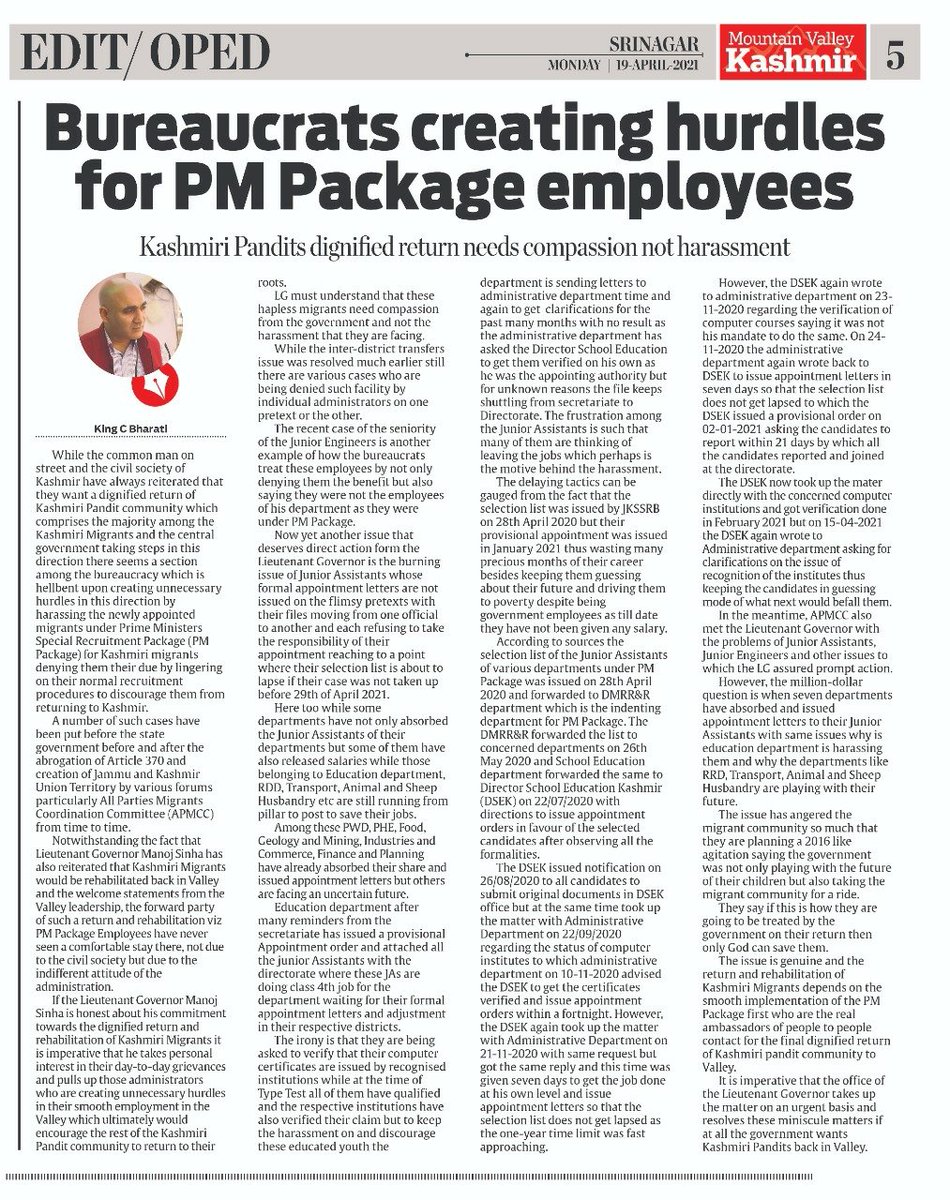 kingcbharati's tweet image. #PMPackageEmployees #KashmiriPandits #BureaucracyJKUT #JKUT @OfficeOfLGJandK #employees #KashmiriMigrants #ReturnandRehabilitationOfPandits @PMOIndia @AmitShah @DrRPNishank