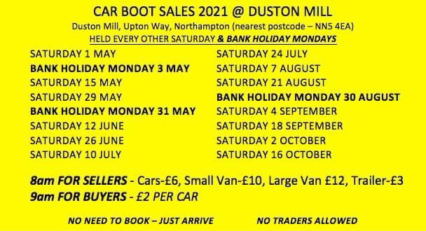 Duston Mill - Car Boot Sales 2021