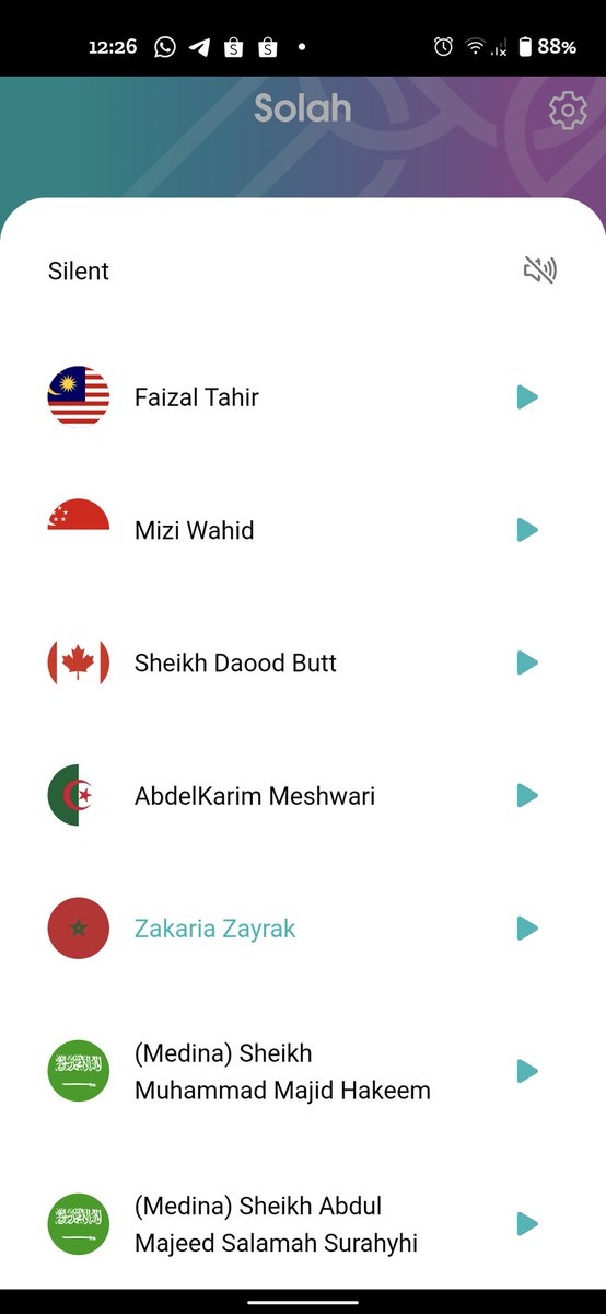 kimfatimahjr's tweet photo. New update from Qalby App boleh pilih muazzin. Subuh set Sheikh Daood Butt, Zohor set Faizal Tahir, Asar set Ust Mizi Wahid, Maghrib set Imam Medina dan Isya set Imam Mekah 😆 https://t.co/5S8EXvkTUw