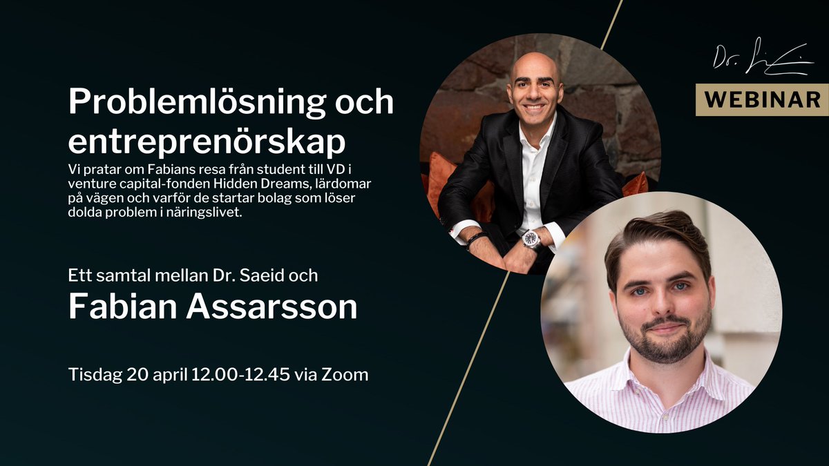Imorgon 12.00 träffar jag min vän och kollega Fabian Assarsson i ett digitalt samtal om hans resa från KTH-student till fond-VD, i Hidden Dreams, som vi grundat tillsammans. 

Läs mer och anmäl dig här: …ng-och-entreprenrskap.confetti.events
Hoppas vi ses! /S. #showmustgoon