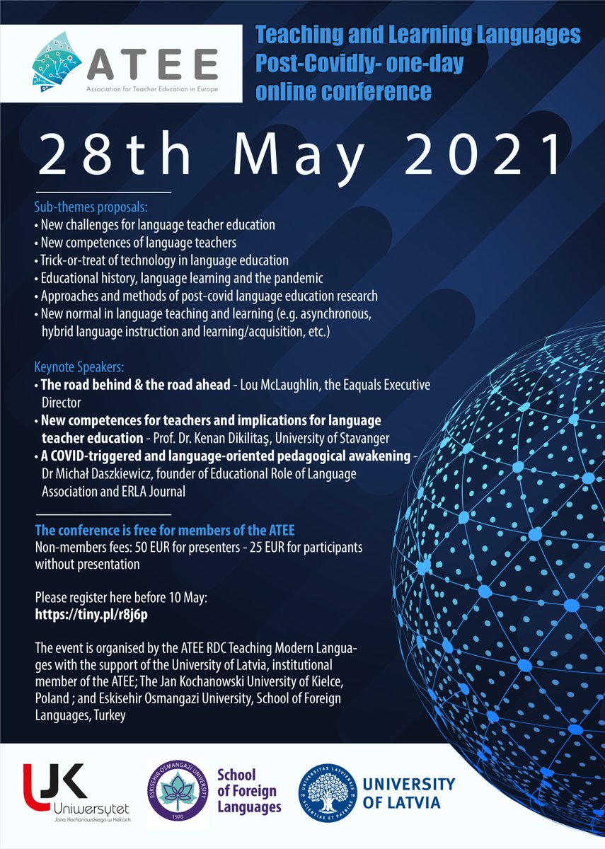 ATEE_Brussels's tweet photo. #ATEEconference #teaching & #learning languages post-covidly on 28 May 2021
Deadline #callforpapers 10 May
More information:
https://t.co/9CKPiavXpN https://t.co/XaAb5TaGxw