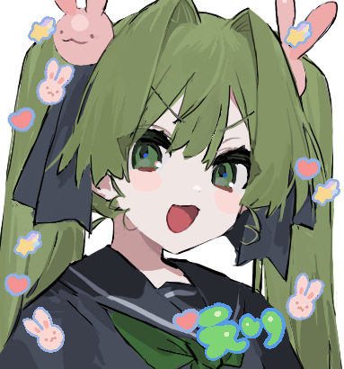1girl solo green hair twintails green eyes school uniform rabbit hair ornament  illustration images