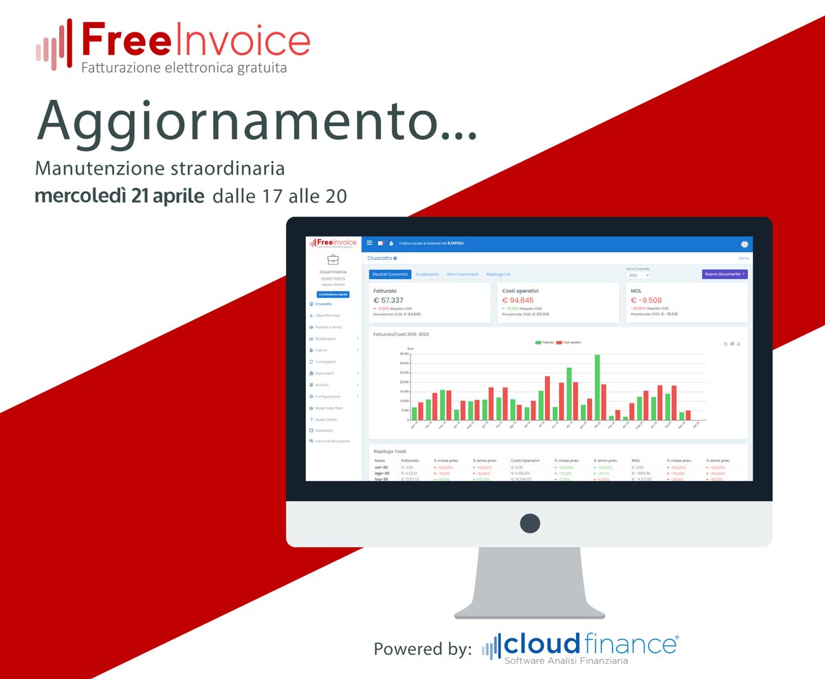cloud_finance's tweet image. 🖥 𝗙𝗿𝗲𝗲 𝗜𝗻𝘃𝗼𝗶𝗰𝗲 𝗱𝗶𝘃𝗲𝗻𝘁𝗮 𝘂𝗻 𝘃𝗲𝗿𝗼 𝗲 𝗽𝗿𝗼𝗽𝗿𝗶𝗼 𝗴𝗲𝘀𝘁𝗶𝗼𝗻𝗮𝗹𝗲 𝗮𝘇𝗶𝗲𝗻𝗱𝗮𝗹𝗲
Si avvisa che il 🗓 giorno mercoledì 21 aprile la piattaforma non sarà accessibile dalle 🕐 17:00 alle 20:00.