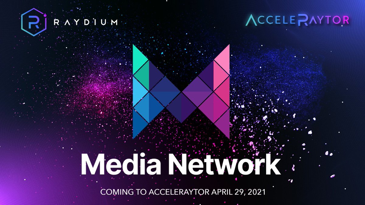 We're excited to announce that <a href="/Media_FDN/">Media Foundation</a> will be Raydium's first AcceleRaytor project, launching April 29! 

Media Network (media.network) is a privacy-first CDN allowing decentralized P2P content delivery.

Join the official TG for more: t.me/Media_FDN