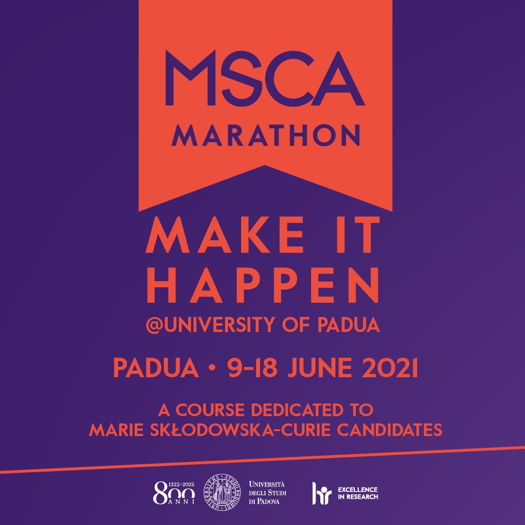 ⚠️Are you a #postdoc who wish to apply for a @MSCActions Postdoctoral Fellowship?⚠️ Apply now for the MSCA MaRaThon@Unipd 2021-a training course (9-18 June) for top candidates choosing @UniPadova as their Host Institution ⌛️Deadline: 18.05.2021 👉Info: unipd.it/en/msca-marath…