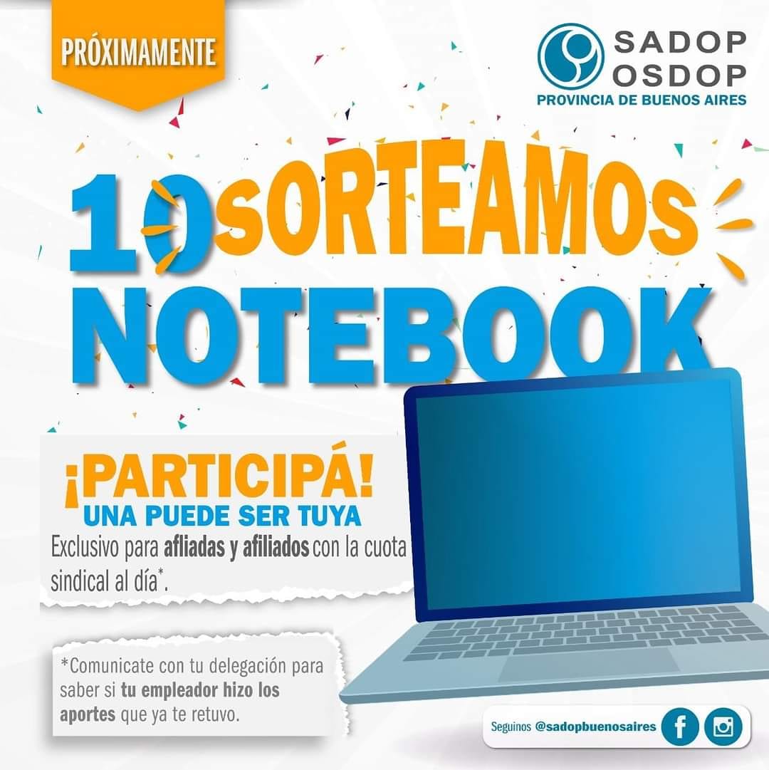 AvellanedaSadop's tweet photo. 💻 #BeneficioSADOP | Para participar sólo tenes que tener la cuota sindical al día.

📞 COMUNICATE CON TU DELEGACIÓN PARA SABER SI TU EMPLEADOR HIZO LOS APORTES QUE YA TE RETUVO.

#SomosSADOP

🤜🤛 Si todavía no te AFILIASTE #HaceloOnLine ⬇️
https://t.co/WgoLzzWxwC https://t.co/kWU6ppeYwf