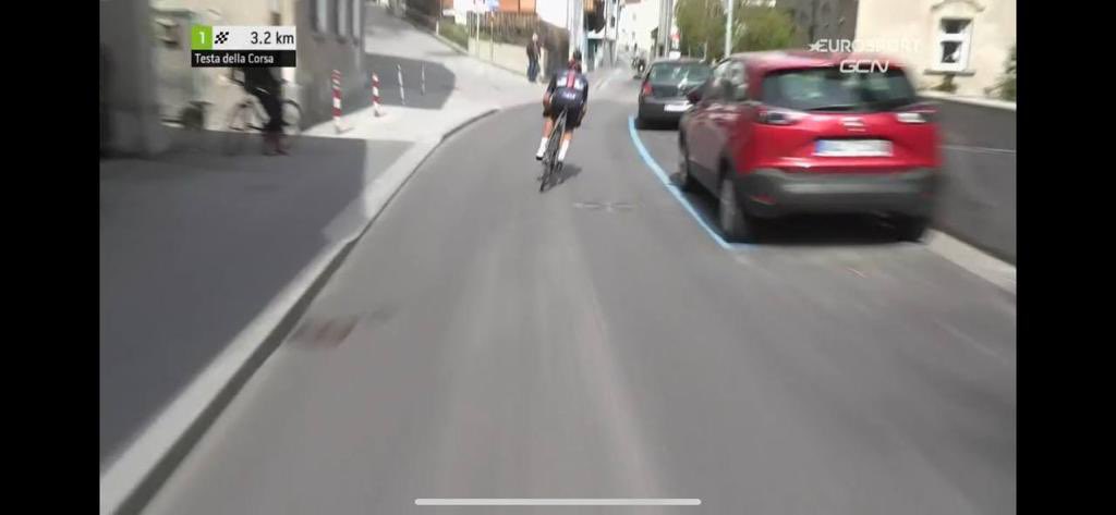 All the new rules <a href="/UCI_cycling/">UCI</a> is creating with the excuse of making racing safer and they forget the basics. Parked cars all over the place in the final of a ‘sprint’ stage. They will claim they don’t have responsibility. One of scariest finishes I’ve done for a while.
