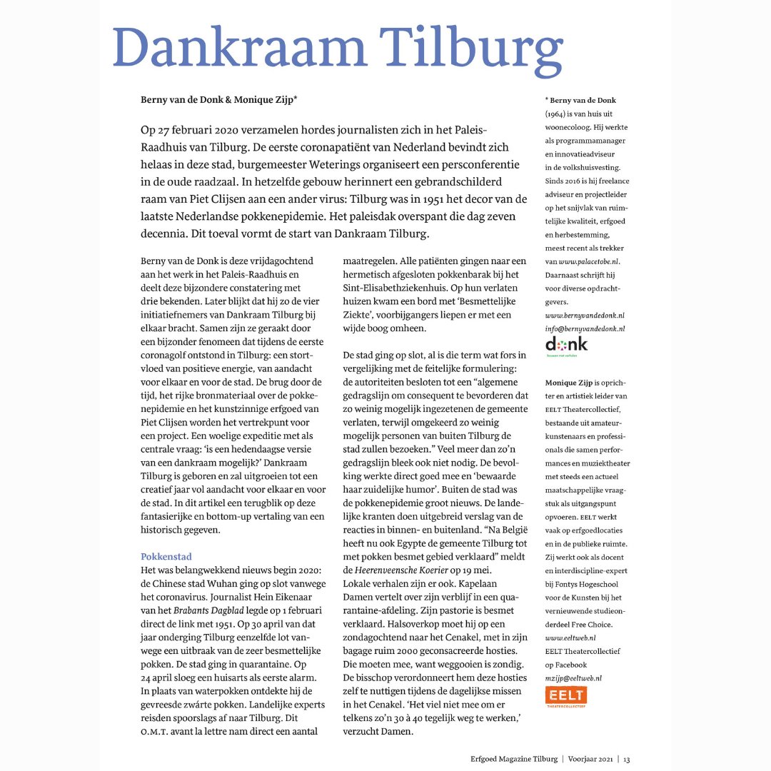 Vers van de pers: in het vernieuwde #ErfgoedmagazineTilburg staat een terugblik op #DankraamTilburg, geschreven door <a href="/MoniqueZijp/">Monique Zijp</a> en @bernyvandedonk. Hier een voorproefje, koop 'm in de Tilburgse boekhandels!