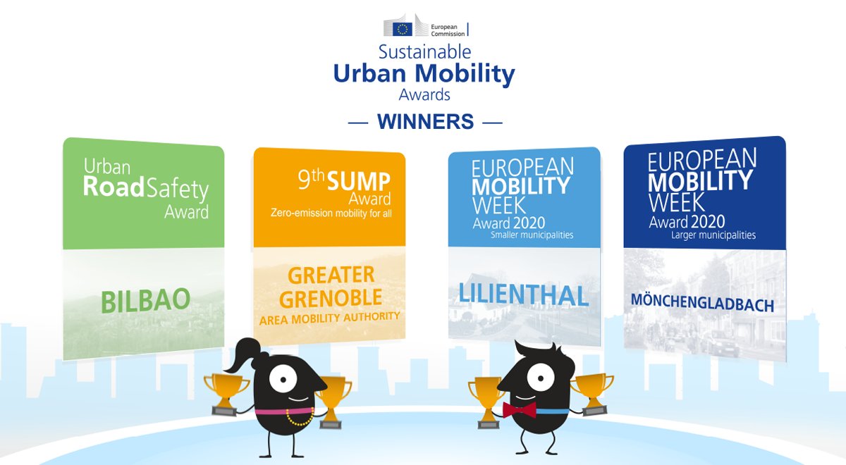 Transport_EU's tweet photo. ๐ Congratulations ๐ to the sustainable mobility award ๐ winners!
Bilbao -#UrbanRoadSafety Award
Grenoble - #SUMP Award
Lilienthal - #MobilityAward smaller municipalities
Mรถnchengladbach - #MobilityAward larger municipalities
โถ https://t.co/NKLFdIMZgd https://t.co/VOOIS7EOFu