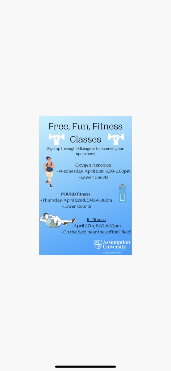 SIGN UP NOW!! Fitness Classes This Week!! Sign up through IMLeagues app under fitness classes
