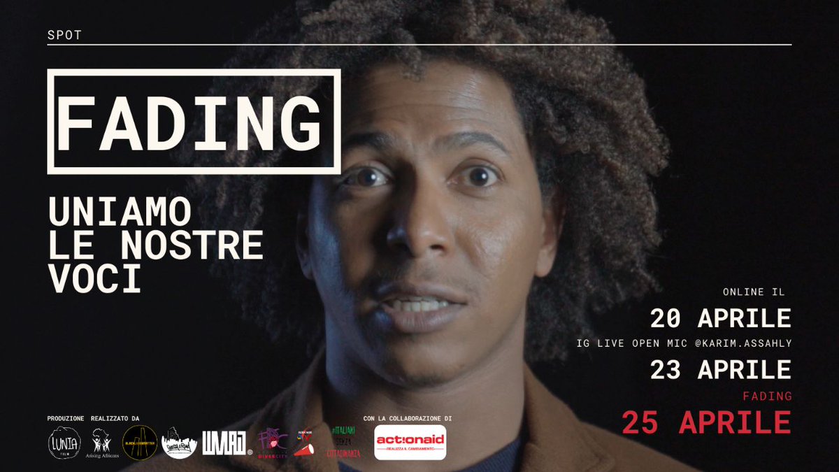 Siamo all’ultimo video prima dell’uscita di #FADING. La voce di Karim Ahmed ci guiderà verso un tema centrale: considerare l’intersezione delle nostre lotte e l’importanza di portarle avanti in maniera congiunta.
Video online domani e LIVE con i protagonisti venerdì 23 alle 19.30