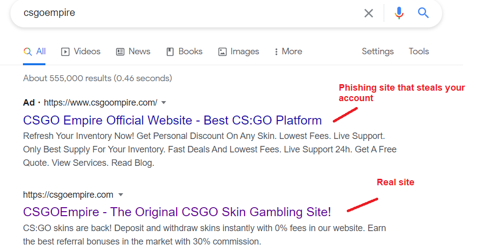 It's painful to watch thousands of people having their Steam accounts stolen because of phishing ads on Google. We've tried everything, and @GoogleAds refuses to help. Does anybody have ideas on how we could combat this?