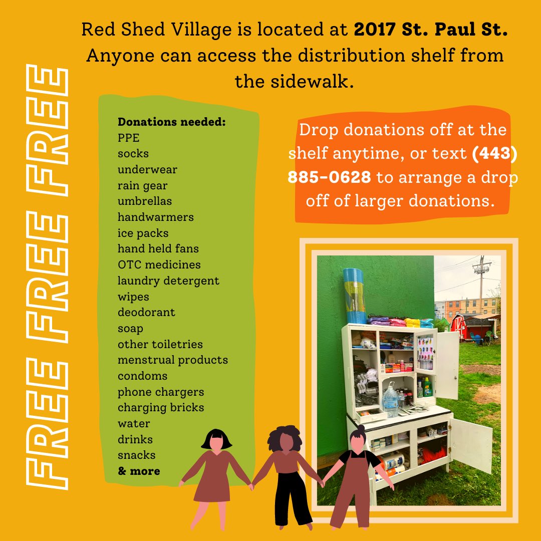 ❤️ The new distribution shelf at Red Shed Village is up and running! ❤️ 
Our neighbors can access the shelf at any time to receive needed items 100% for free. 

🗣Please help us keep the shelves stocked by donating to the safety drive, OR drop off donations directly to the shelf!