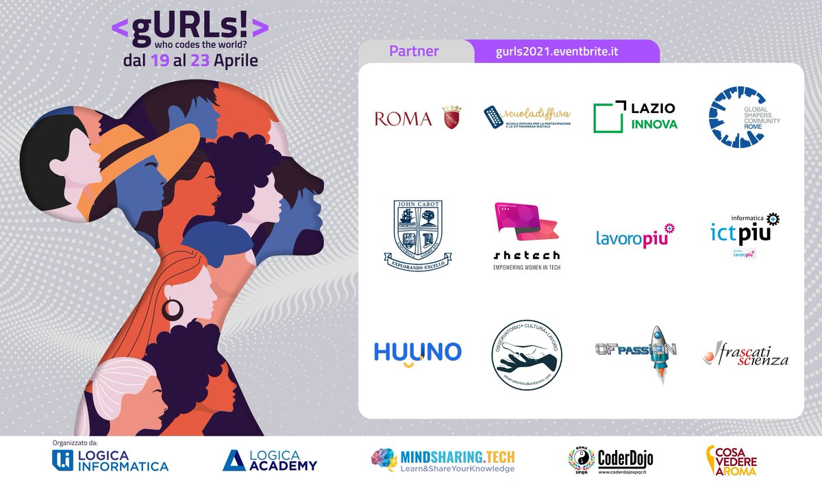 Roma's tweet image. 💻 Da oggi al 23 aprile c&apos;è “gURLs! Who codes the world?”, ispirazioni al femminile per il mondo digitale. Una settimana di workshop ed eventi live gratuiti a tema tecnologico e creativo con esperte del settore IT/ICT. 
👉 gurls2021.eventbrite.it
#CodinGurls #OnlineDojo
