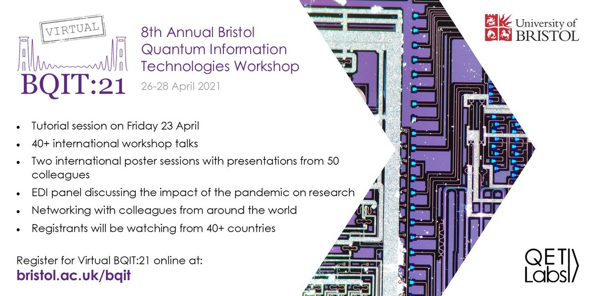 📣⌛️ TODAY IS THE DAY! It's your last chance to register for BQIT:21, our free virtual quantum tech workshop! Registration closes 23:59 UK time (22:59 UTC) and is available (along with our programme) on our website: bristol.ac.uk/bqit. We can't wait to see you there! 🌏🌍🌎