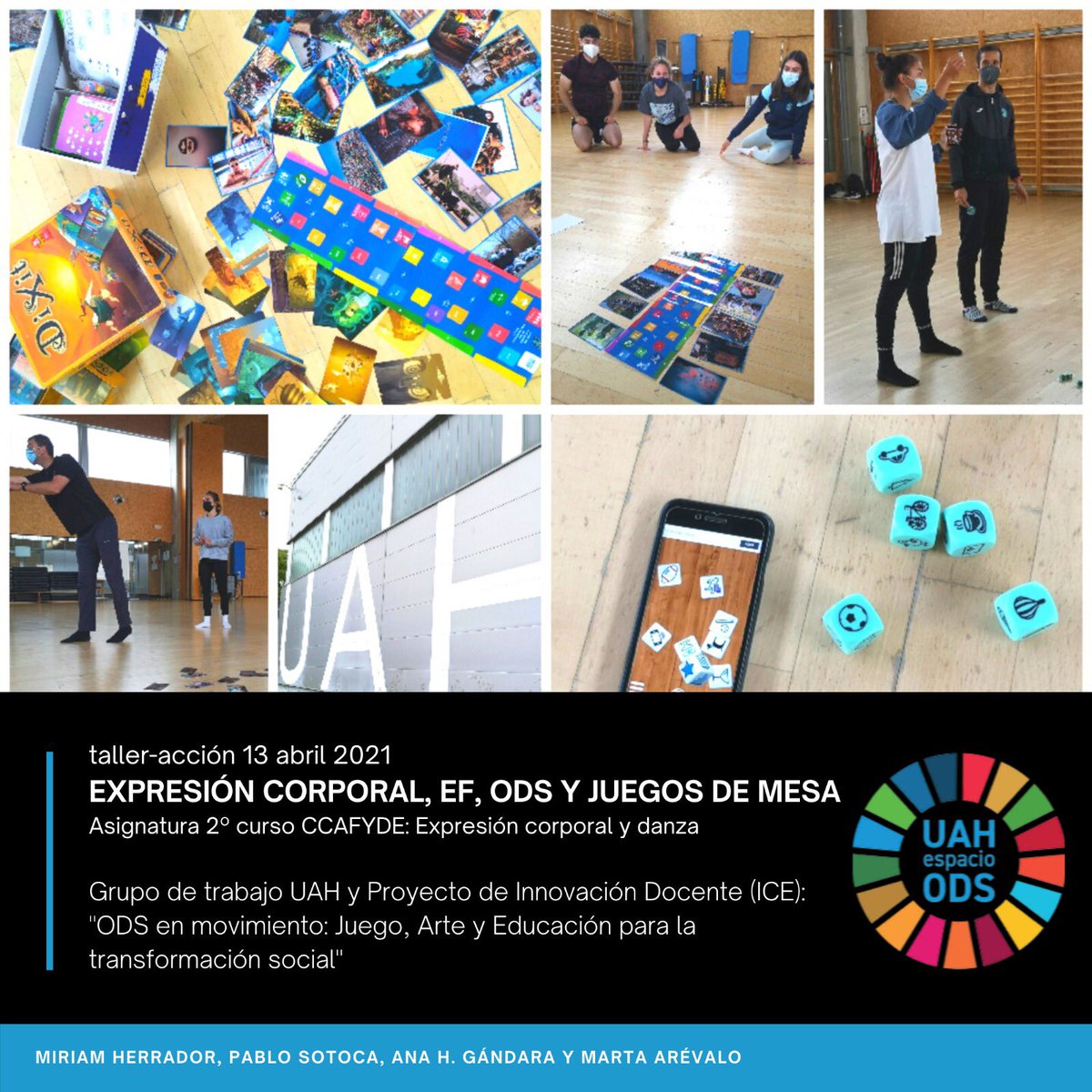 AlcalaCCAFYDE's tweet photo. El pasado martes 13 de abril, nuestros alumnos de 2º de grado tuvieron la suerte de poner en práctica el proyecto “ODS en movimiento: Juego, arte y educación para la transformación social”  dentro de la asignatura de Expresión Corporal y Danza 🎲🏃🏽‍♀️ https://t.co/YB5Uv74mhw
