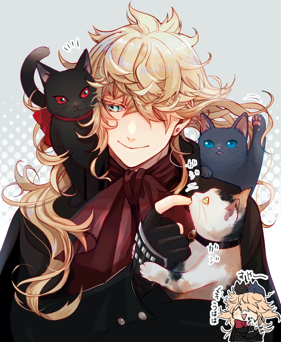 cat 1boy male focus blonde hair long hair gloves hair over one eye  illustration images