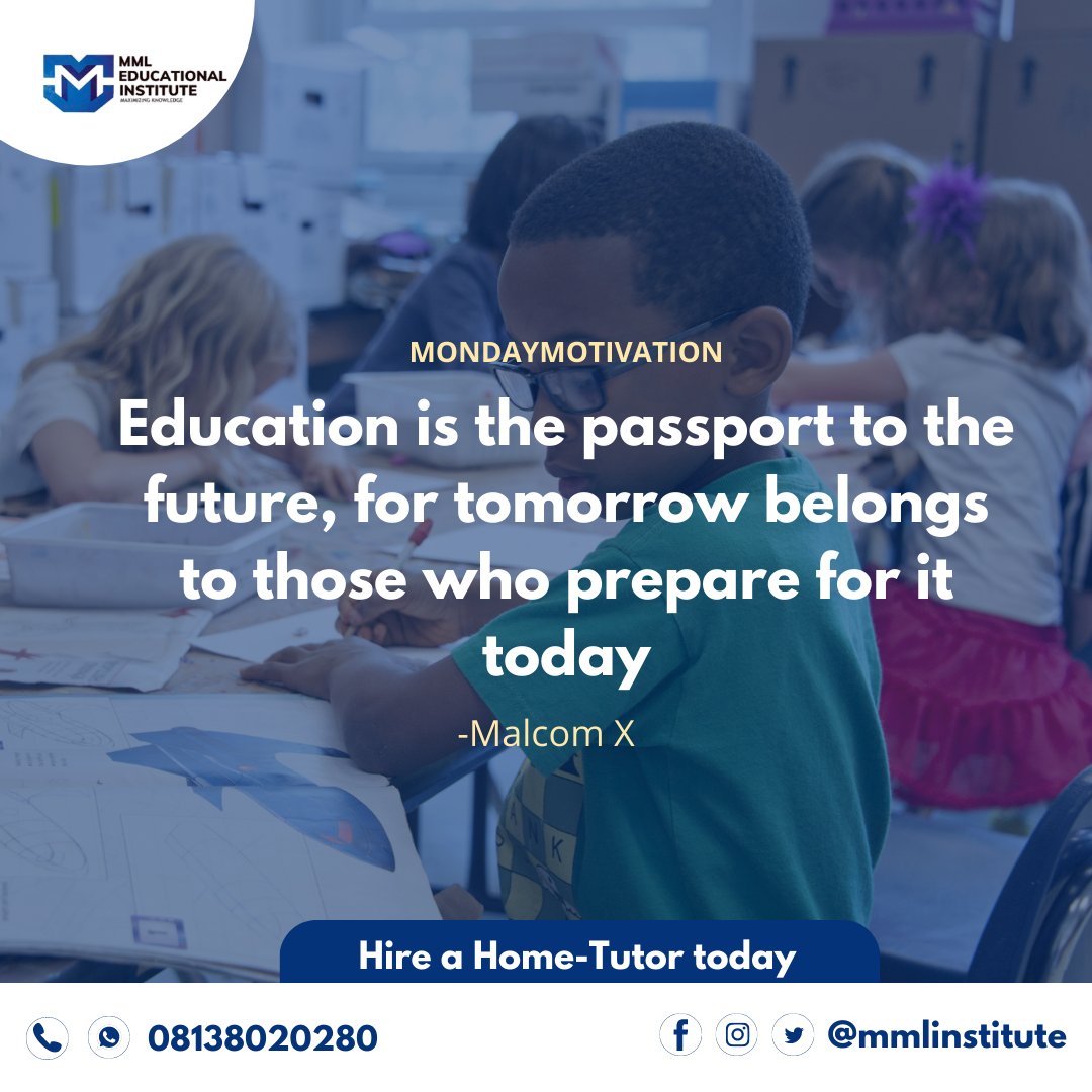 MMLInstitute20's tweet photo. Give your child the best education he/she needs as this guarantees a glorious tomorrow.

#MondayMotivation #education #future https://t.co/yoHcdlC5EE