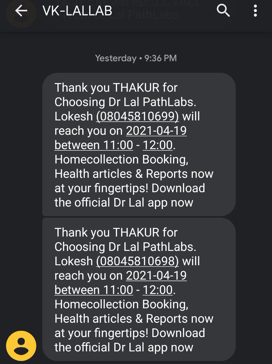 vishisinha's tweet photo. After cancelling twice, @lalpathlabs confirmed sample collection for this morning and assigned phlebotomist. However, no one came. When I called the phlebotomist, he refused to acknowledge. Reported thru App, but no response yet. Can you make sure the sample pickup at d earliest? https://t.co/GLlFNCn9SE