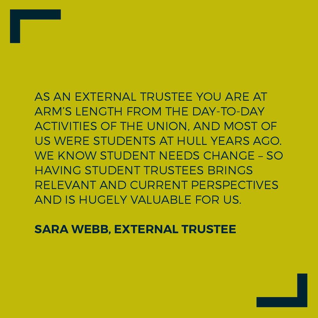 Interested in the role of Student Trustee but wondering what a Trustee Board is? 

The Trustee Board is the ultimate decision making body at HUSU and has overall responsibility for charity governance, budget and strategy. 

Sounds exciting? 

👉🏽 Apply here bit.ly/39tiV0H