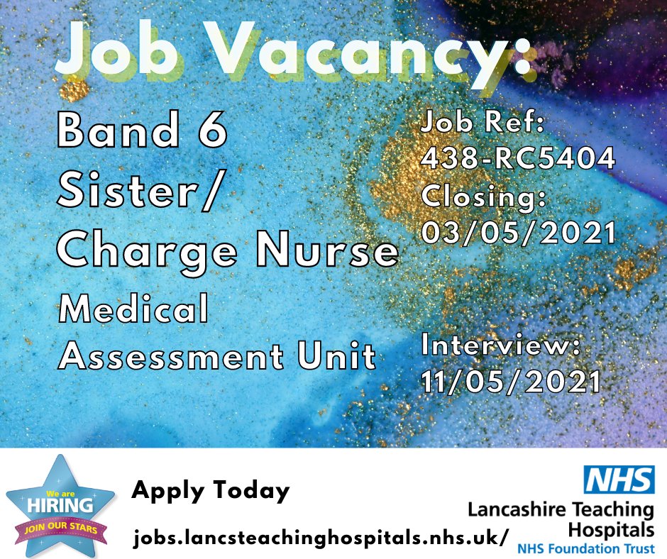 LancsHospJobs's tweet photo. Job Vacancy: Sister/Charge Nurse - Medical Assessment Unit @LancsHospitals
Closing: 03/05/2021
#NHS #NHSjobs #Sister #ChargeNurse #Medical #MAU #MedicalAssessmentUnit #Band6 #Lancashire @ashjj999
Apply here:
https://t.co/GrUEBSlFoM https://t.co/rht21ADOJx