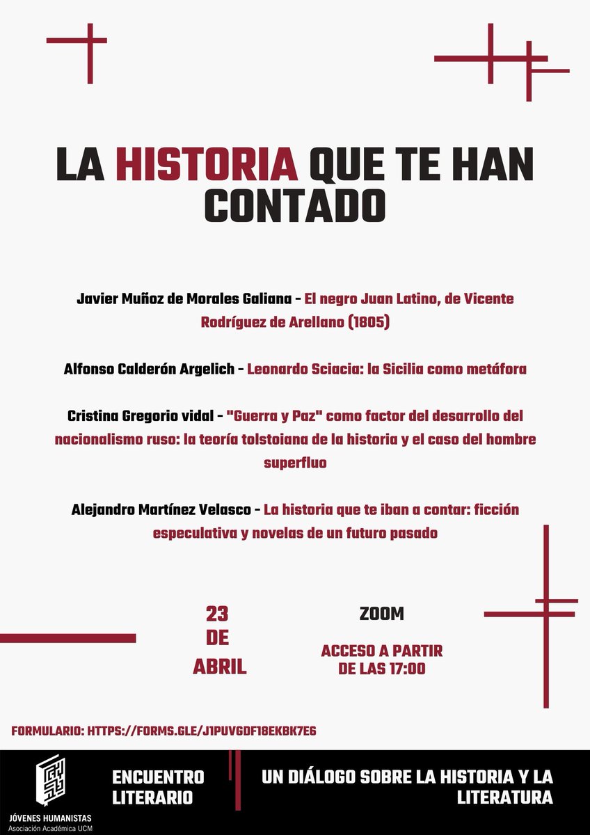 jhumanistasucm's tweet image. ✨¡Tenemos noticias! Os anunciamos que este viernes 23, Día del Libro 📚, organizamos un debate literario con título "La historia que te han contado". Aquí os dejamos el formulario para inscribiros como asistentes.
👇👇👇👇👇👇👇👇👇👇👇
docs.google.com/forms/d/e/1FAI…