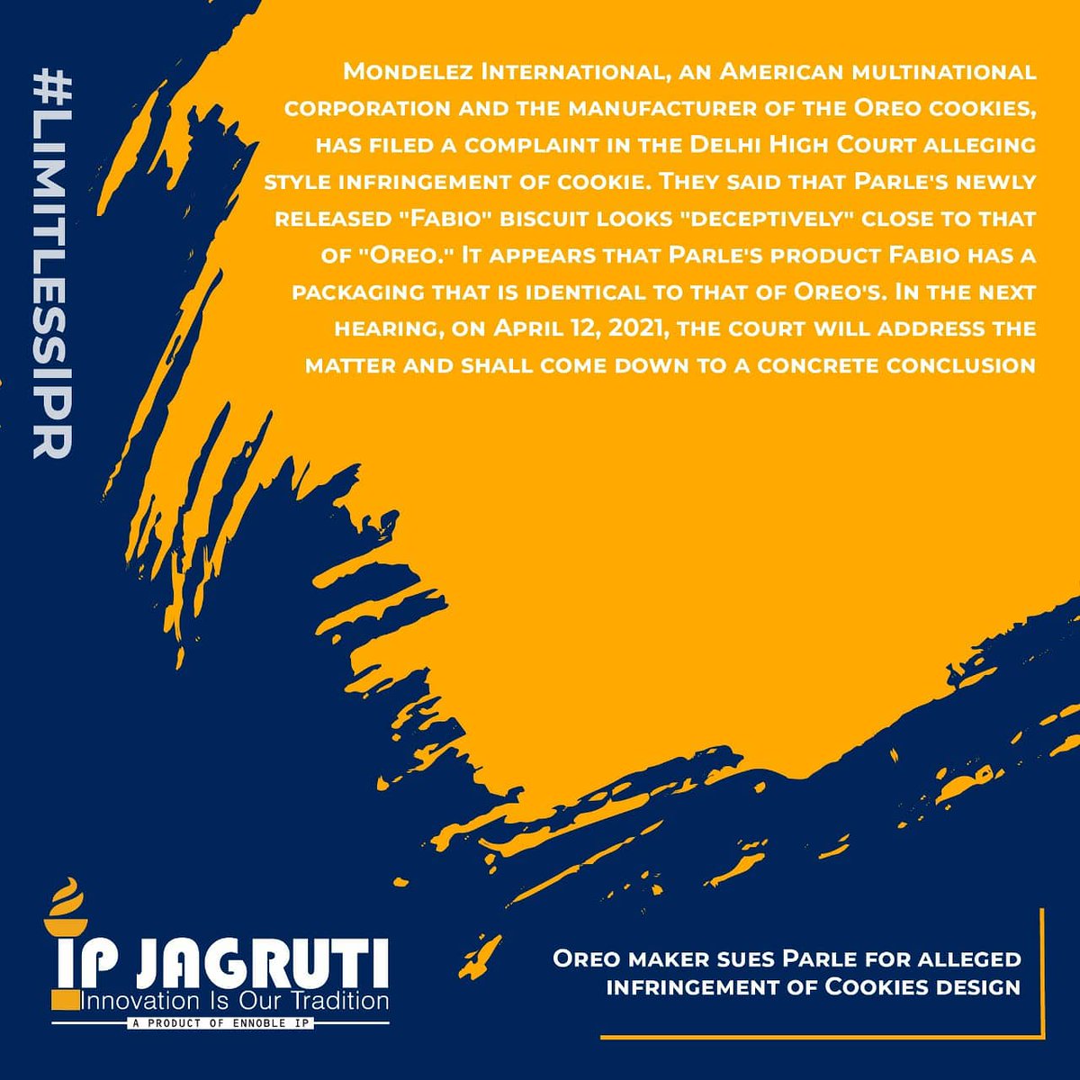 IpJagruti's tweet photo. Parle gets sued by makers of Oreo being alleged of Infringement of Cookies Design !
@drshweta1312
#LIMITLESSIPR
#IPR #IPJAGRUTI #innovation #tradition #knowledge #information #facts #ennobleip #oreo #parle #highcourt #infringement #cookies #design #filing #trademark #copyright https://t.co/hnIFKpS8iX