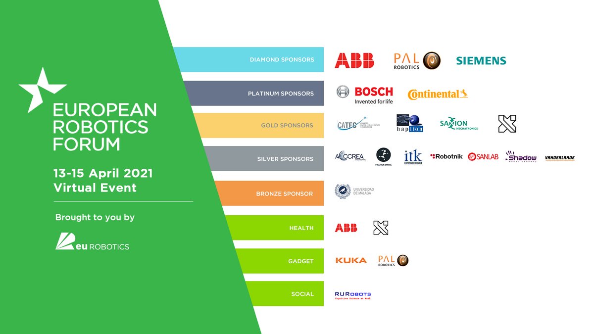 The  #ERF2021 has ended, with more fascinating glimpses into advances in technology that will change our lives and help society tackle major challenges. Read more here 👉 eu-robotics.net/robotics_forum…
🙏Thank you to our sponsors, participants and organizing team! See you at #ERF2022!
