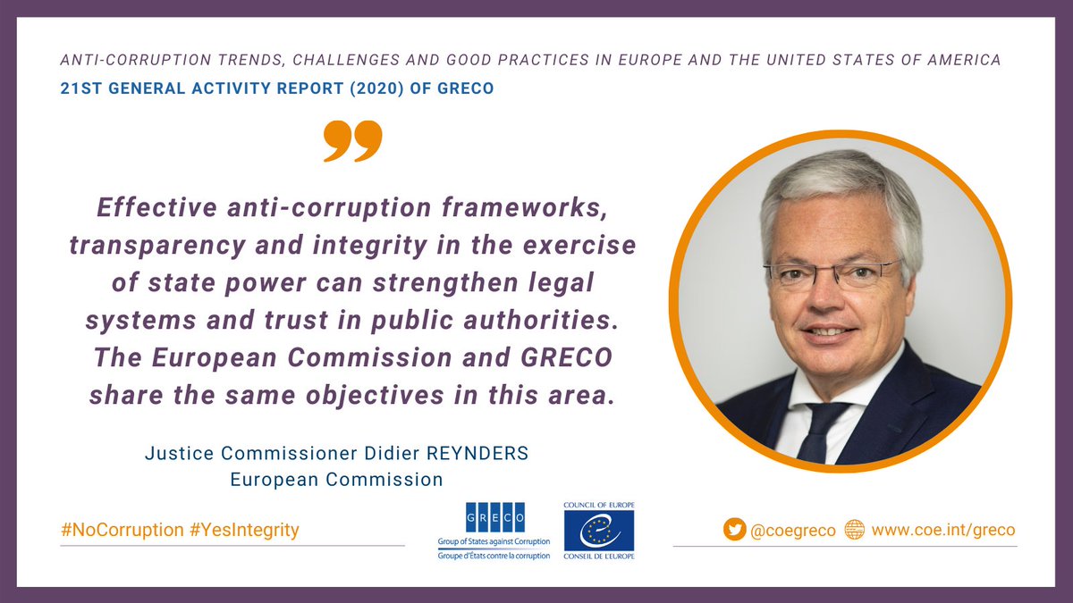 CoeGreco's tweet photo. 🗨️"The fight against #corruption is crucial for maintaining the #ruleoflaw." 

The latest @coegreco general activity report features an article by the #EU Commissioner for Justice @dreynders.
↘️https://t.co/FQ8cEBqRGO 

@EUDELCoE @coe #NoCorruption #YesIntegrity https://t.co/jEzoSbRxgM
