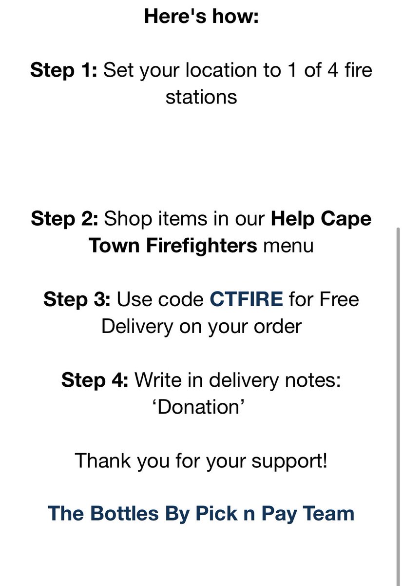 liezelv's tweet photo. #CapeTownfires Donations can be purchased via @PicknPay Bottles App with free Delivery 🚚 #CTfire https://t.co/w0DyedgsBf