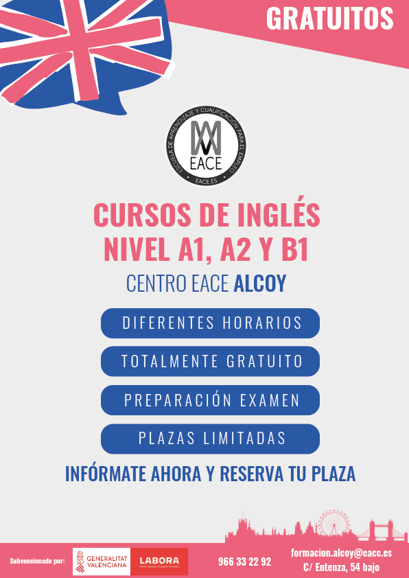 EACEformacion's tweet photo. 🇬🇧✅Nuevos cursos de INGLÉS subvencionados por @GVAlabora ➡️ Niveles A1, A2 y B1

📍 Alcoy (Alicante) 

📞 966 33 22 92
✉️ formacion.alcoy@eace.es https://t.co/1VCVajHXBV