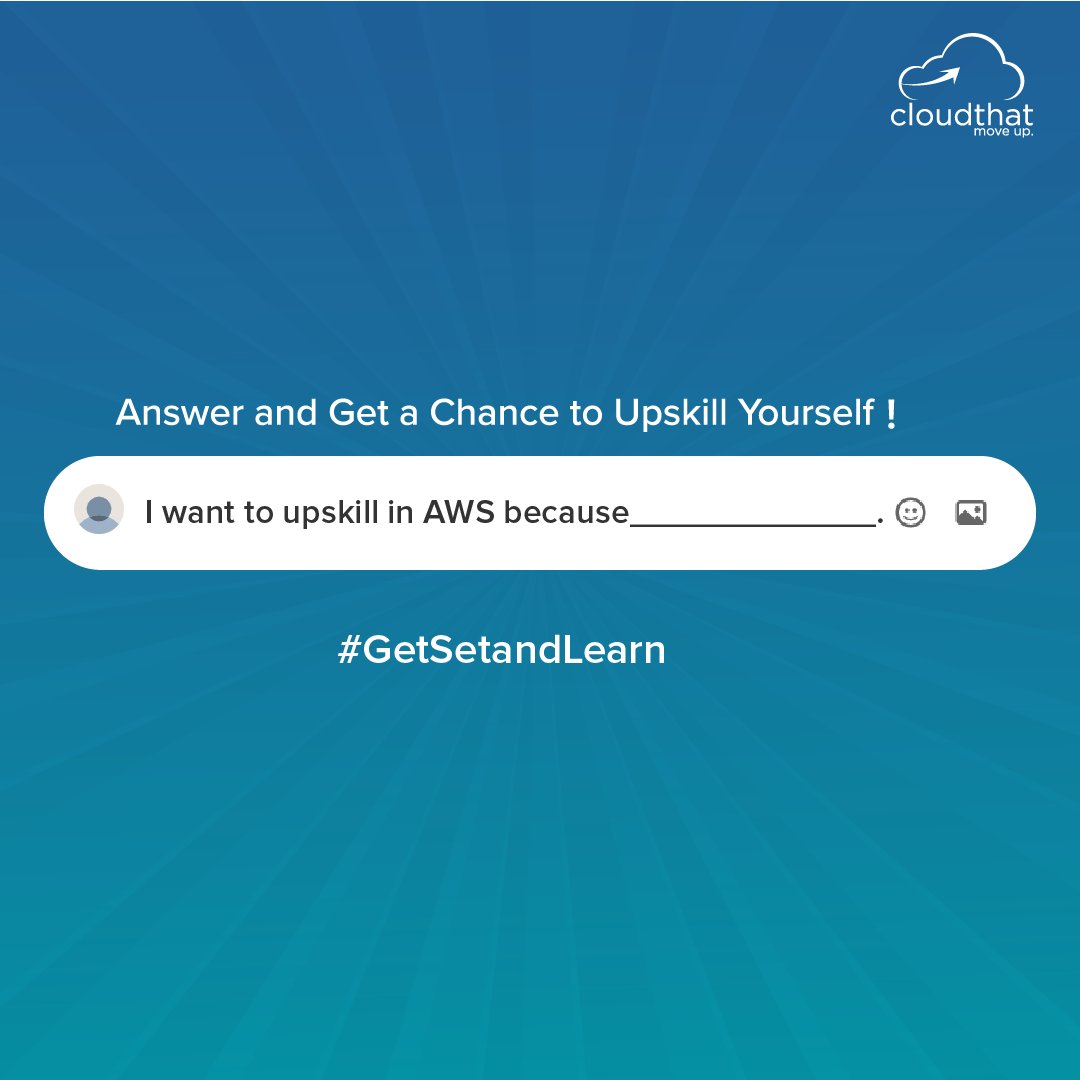 cloudthat's tweet photo. We are giving you an exclusive chance to win two Amazon Web Services(AWS) Certifications- Exam Vouchers (Associate level) worth> INR 10,000 each! 
All you have to do- Tell us in the comments that why do you want to upskill yourself on AWS. @awscloud 
#cloud #aws #giveawayalert https://t.co/7WZ6WVfaau