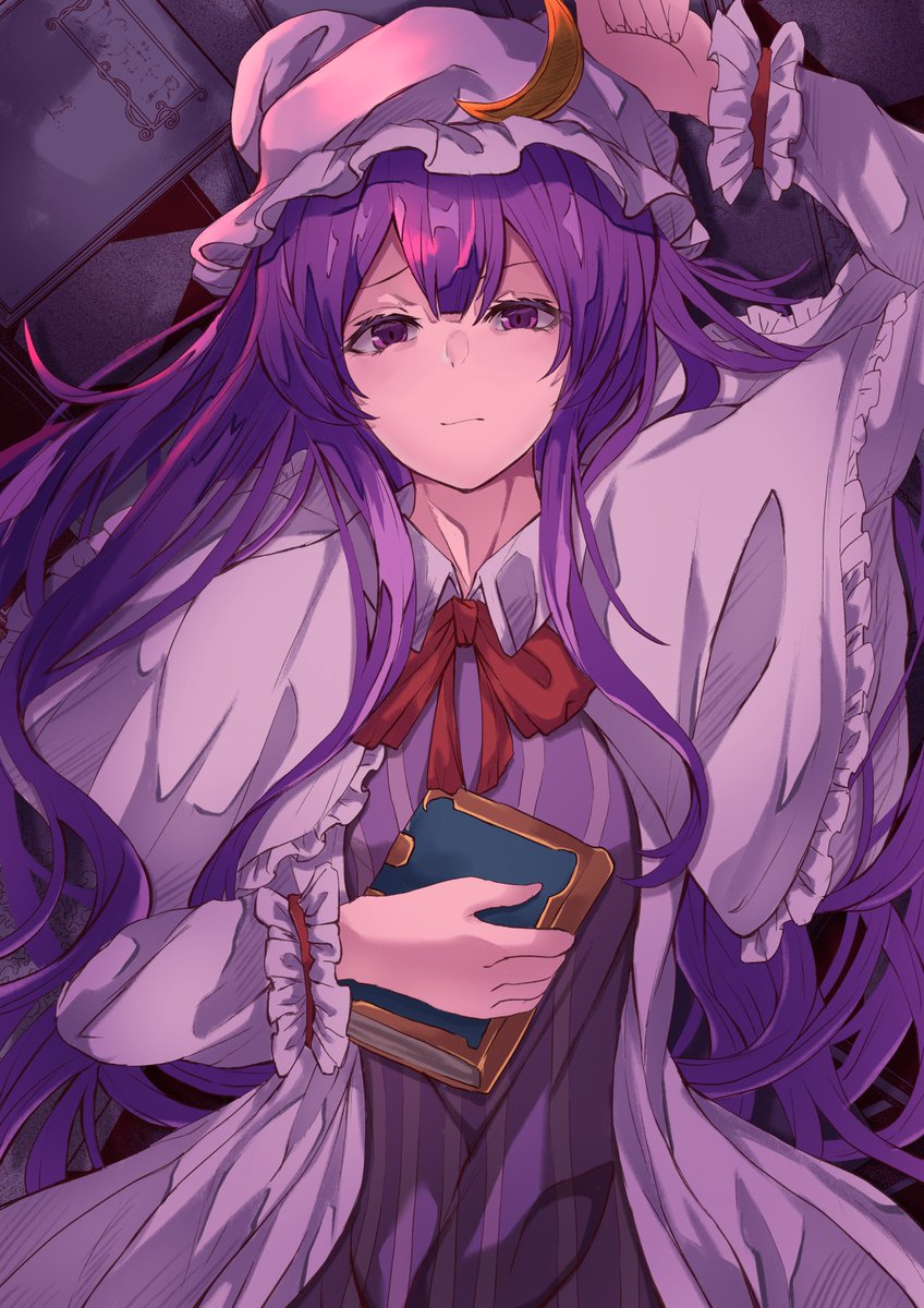 patchouli knowledge 1girl hat book solo purple hair long hair purple eyes  illustration images