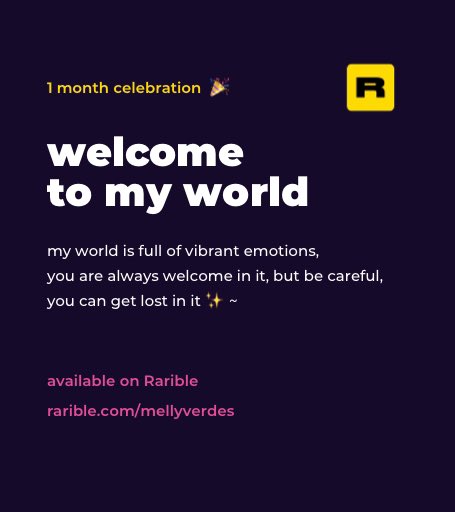 okay, let’s do this! 💗

new drop “welcome to my world” 1/1 on <a href="/rariblecom/">BLH PoC</a> 🔥

my world is full of vibrant emotions, you are always welcome in it, but be careful, you can get lost in it ✨ ~

rarible.com/token/0x60f801…

#nftartist #cryptoartist #nftcollector #rarible